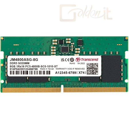 RAM - Notebook Transcend 8GB DDR5 4800MHz SODIMM - JM4800ASG-8G