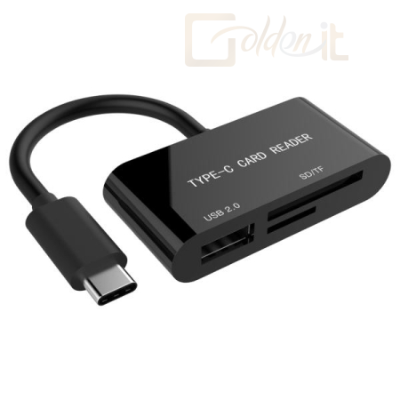 Kártyaolvasó - Gembird Compact USB Type-C SDXC combo Card Reader Black 