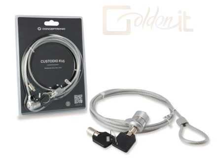 Notebook kiegészitők Conceptronic  CNBSLOCK15 Keyed Laptop Lock, 1.5m Grey - CNBSLOCK15T