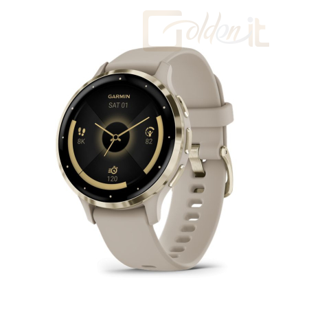 Okosóra Garmin Venu 3S Soft Gold Stainless Steel Bezel with French Gray Case and Silicone Band - 010-02785-02