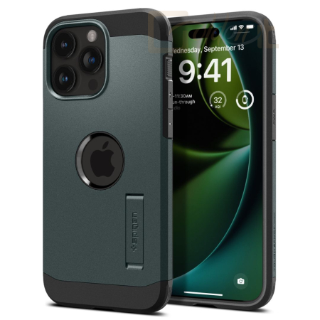 Okostelefon kiegészítő Spigen iPhone 15 Pro Case Tough Armor MagSafe (MagFit) Abyss Green - ACS06735