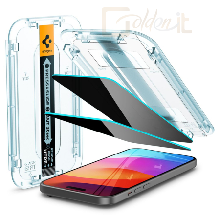 Okostelefon kiegészítő Spigen iPhone 15 Plus Screen Protector EZ FIT GLAS.tR Privacy Transparency (2 Pack) - AGL06885