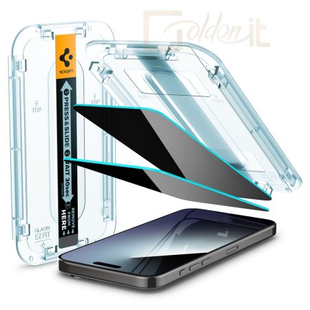 Okostelefon kiegészítő Spigen iPhone 15 Pro Screen Protector EZ FIT GLAS.tR Privacy Transparency (2 Pack) - AGL06894