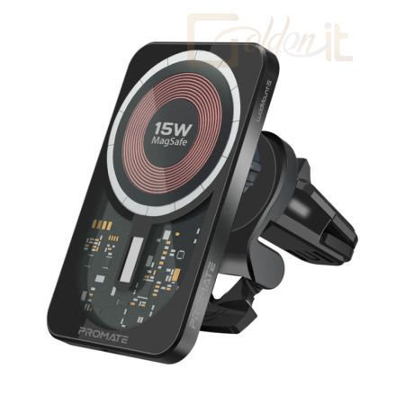 Okostelefon kiegészítő Promate  LucidMount-15 15W MagSafe Transparent Car Wireless Charger Black - LUCIDMOUNT-15