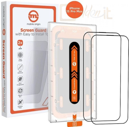 Okostelefon kiegészítő Mobile Origin Orange Screen Guard iPhone 15 Pro Max with easy applicator 2 pack - SGA-F-I15PROMAX-2PK