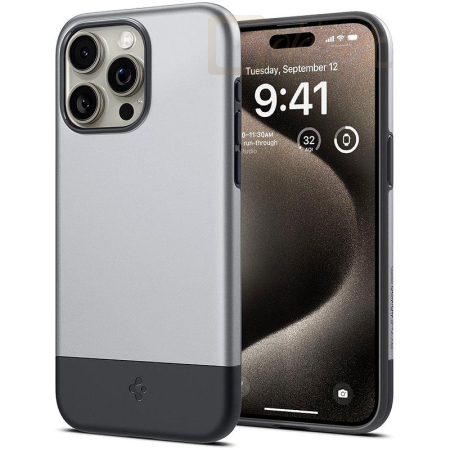 Okostelefon kiegészítő Spigen iPhone 15 Pro Case Style Armor MagSafe Classic Silver - ACS06748