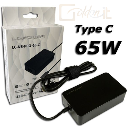 Notebook kiegészitők LC Power LC-NB-GAN-65-C 65W USB-C Notebook Power Adapter Black - LC-NB-GAN-65-C