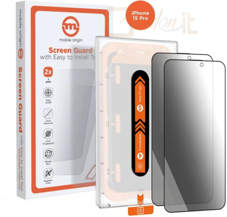 Okostelefon kiegészítő Mobile Origin Privacy Screen Guard iPhone 15 Pro with easy applicator 2 pack - SGA-FP-I15PRO-2PK
