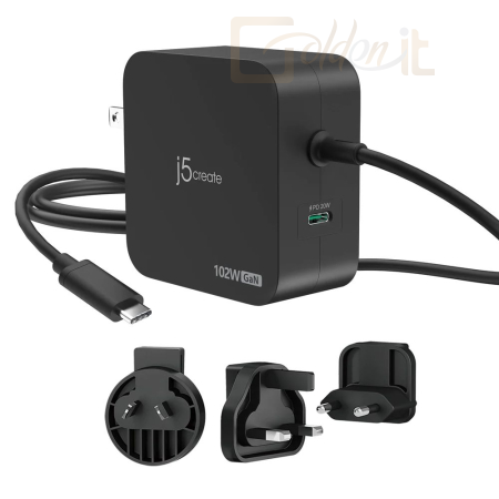 Notebook kiegészitők j5create JUP25102V 102W GaN PD USB-C 2-Port Charger with Changeable AC Plugs - JUP25102V-N