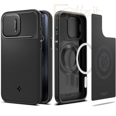 Okostelefon kiegészítő Spigen Optik Armor MagSafe iPhone 15 Pro Black - ACS07184