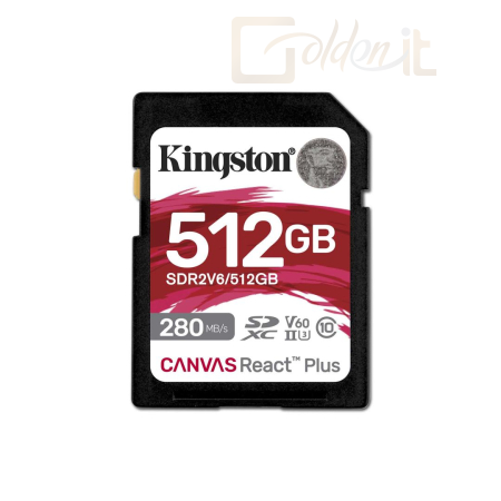 USB Ram Drive Kingston 512GB SDXC Canvas React Plus Class 10 UHS-II U3 V60 - SDR2V6/512GB