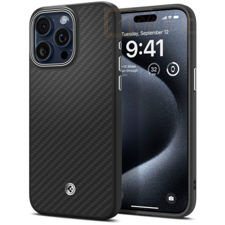 Okostelefon kiegészítő Spigen Enzo Aramid for iPhone 15 Pro Max Matte Black - ACS07044