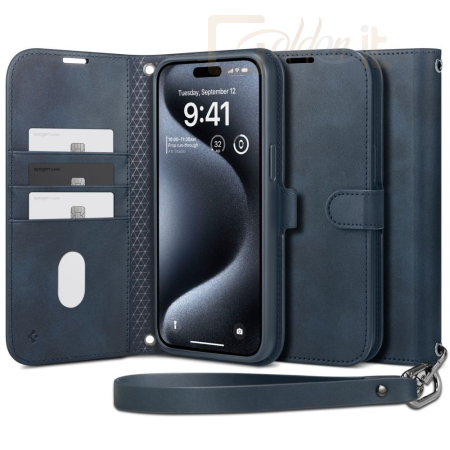 Okostelefon kiegészítő Spigen Wallet S Pro iPhone 15 Pro Navy - ACS06741
