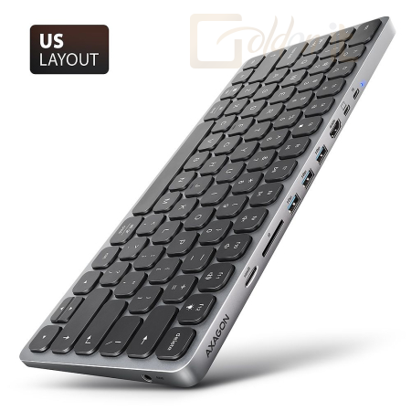 Billentyűzet AXAGON HMC-KB-US USB-C 5Gbps Keyboard 9in1 Hub Silver - HMC-KB-US