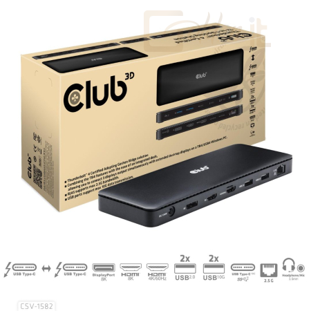 Notebook kiegészitők Club3D CSV-1582 Thunderbolt 4 Certified 12-in-1 Docking Station - CSV-1582