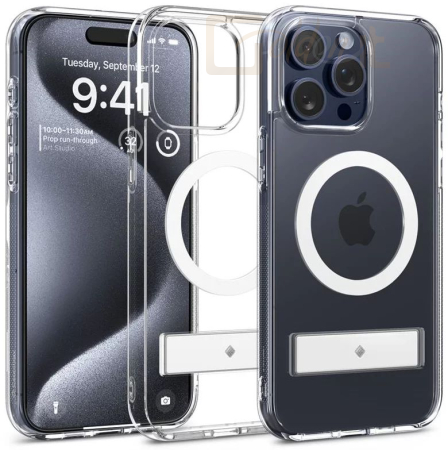 Okostelefon kiegészítő Spigen Caseology Capella MagSafe Kickstand iPhone 15 Pro Clear White - ACS06757