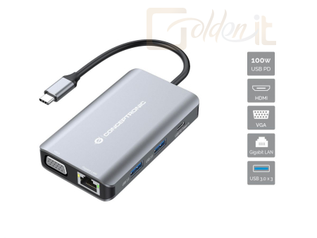 Notebook kiegészitők Conceptronic  DONN21G 7-in-1 USB 3.2 Gen 1 Docking Station - DONN21G