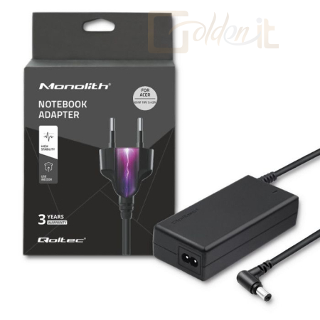 Notebook kiegészitők Qoltec 65W Power Adapter for Acer Black - 50016.65W