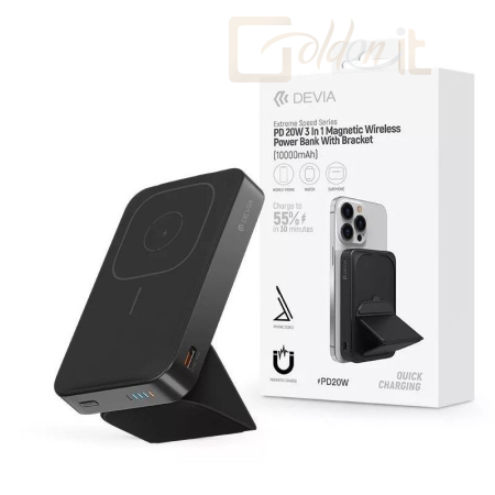 Powerbank vésztöltők Devia Extreme Speed Series PD 20W 3In 1 Magnetic Wireless 10000mAh PowerBank Black - ST395772