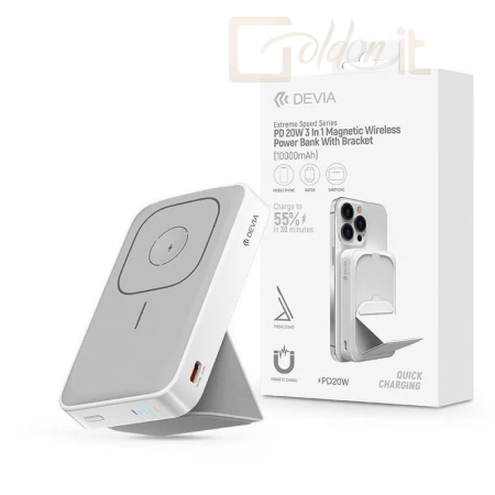 Powerbank vésztöltők Devia Extreme Speed Series PD 20W 3In 1 Magnetic Wireless 10000mAh PowerBank White - ST395789