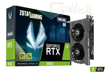 Videókártya Zotac GeForce RTX3050 6GB  DDR6 Gaming Twin Edge OC - ZT-A30510H-10L