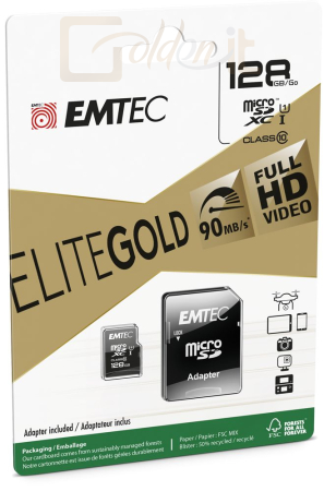 USB Ram Drive Emtec 128GB microSDXC Elite Gold Class 10 UHS-I U1 + adapterrel - ECMSDM128GXC10GP