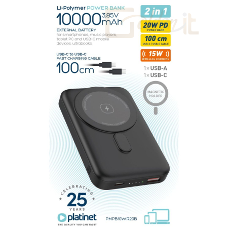 Powerbank vésztöltők Platinet MagSafe Wireless Charging 10000mAh PowerBank Black - PMPB10WR20B