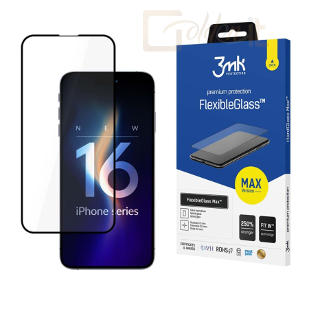 Okostelefon kiegészítő 3mk FlexibleGlass Max hibrid üvegfólia 7H Fekete Apple iPhone 16 Pro - W-3FxGlMB-AiP16Pro