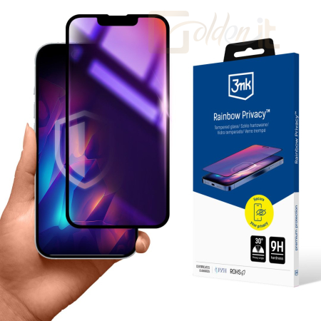 Okostelefon kiegészítő 3mk Rainbow Privacy belátásgátló edzett üvegfólia 9H Apple iPhone 13/13 Pro/14 - W-3RainPriv-AiP13P14