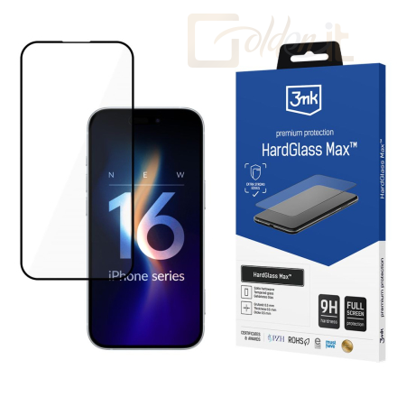 Okostelefon kiegészítő 3mk HardGlass Max edzett üvegfólia 9H Fekete Apple iPhone 16 - W-3HGMxB-AiP16