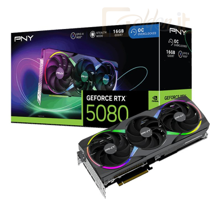 Videókártya PNY GeForce RTX5080 16GB DDR7 ARGB EPIC-X RGB Overclocked Triple Fan - VCG508016TFXXPB1-O