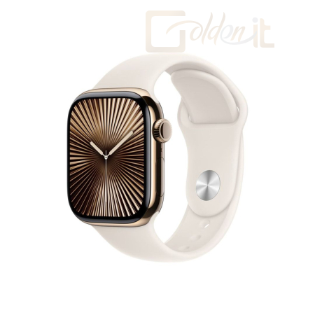 Okosóra Apple Watch S10 Cellular 42mm Gold Titanium Case with Starlight Sport Band S/M - MX063