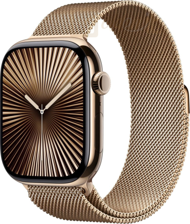 Okosóra Apple Watch S10 Cellular 42mm Gold Titanium Case with Gold Milanese Loop - MX083