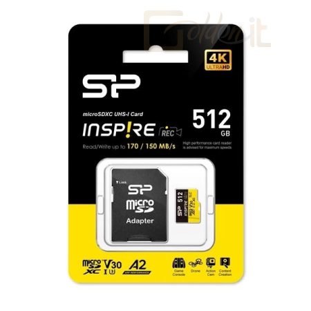 USB Ram Drive Silicon Power 512GB microSDXC Inspire UHS-1 U3 V30 A2 +adapterrel - SP512GBSTXLA2V1NSP
