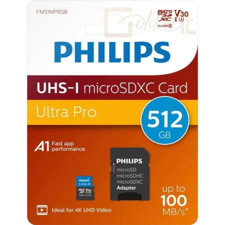 USB Ram Drive Philips 512GB microSDXC Ultra Pro Class10 UHS-I U3 V30 A1 + adapterrel - PH114272
