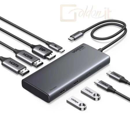 Notebook kiegészitők UGREEN 8-in-1 Docking Station (4K Triple Display PD 100W) Grey - 35625