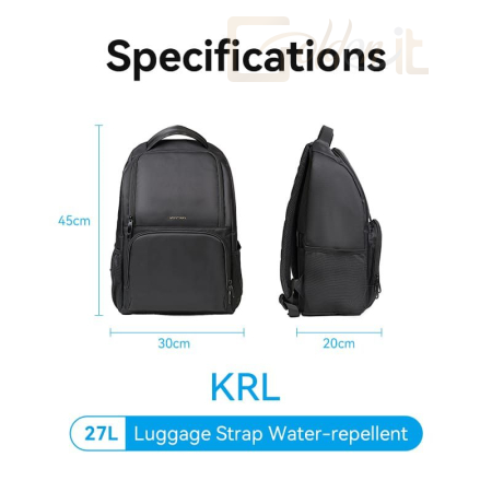 Notebook kiegészitők Vention KRL 27l BK waterproof Laptop Backpack 17