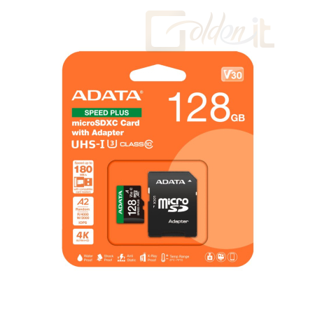 USB Ram Drive A-Data 128GB microSDXC Speed Plus Class 10 UHS-I U3 V30 + adapterrel - UD128GUI3V30A2SP-RA1