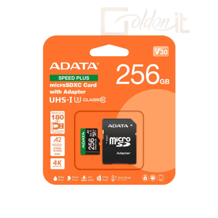 USB Ram Drive A-Data 256GB microSDXC Speed Plus Class 10 UHS-I U3 V30 + adapterrel - UD256GUI3V30A2SP-RA1