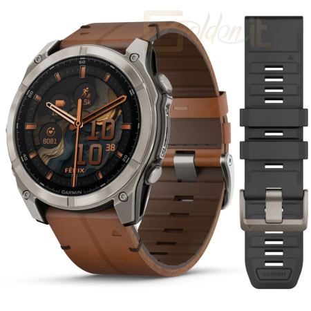 Okosóra Garmin fenix 8 51mm AMOLED Sapphire, Titanium with Chestnut Leather Band - 010-02905-40