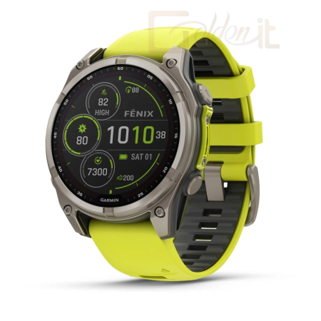 Okosóra Garmin fenix 8 47mm Solar Sapphire Titanium with Amp yellow/graphite silicone band - 010-02906-21
