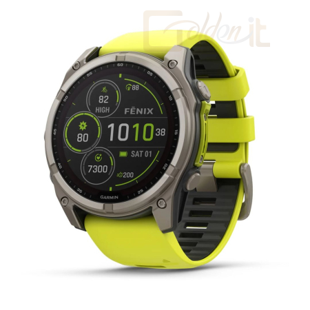 Okosóra Garmin fenix 8 51mm Solar Sapphire Titanium with Amp yellow/graphite silicone band - 010-02907-21