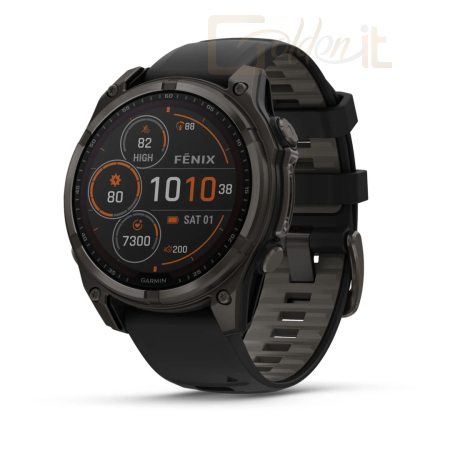 Okosóra Garmin fenix 8 47mm Solar Sapphire Carbon grey DLC titanium with Black/pebble grey silicone band - 010-02906-11