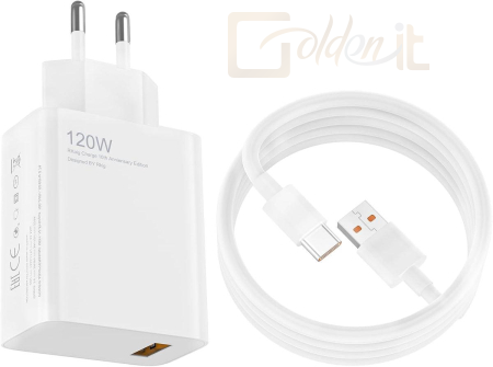 Xiaomi HyperCharge Combo BHR9462EU 120W hálózati gyorstöltő USB-A, USB-C kábellel, fehér
