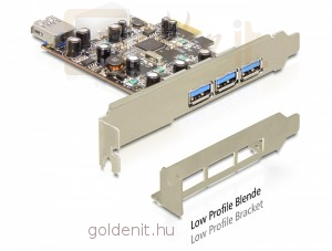 DeLock PCI-e Bővítíkártya 3x külső + 1x belső USB 3.0 port