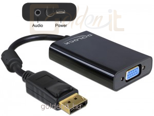 DeLock Displayport 1.1 male to VGA 15 pin female + audio + power Black adapter