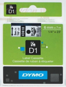 D1, Dymo 6mmx7m fekete/víztiszta