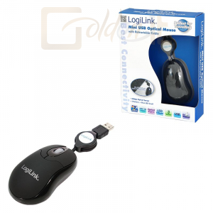 Egér Logilink ID0016 mouse optical USB mini with retractable cable Black - ID0016